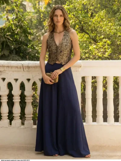 PARTY WEAR WAISTCOST CREPE SKIRT - PARTY WEAR CO ORD SET