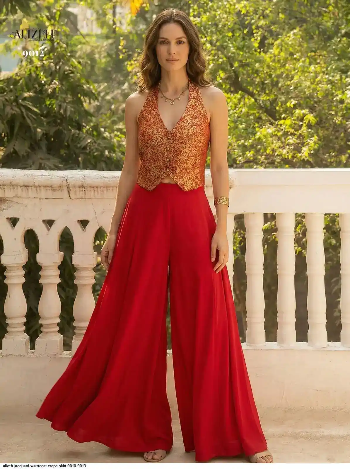 PARTY WEAR CO -ORD SET PARTY WEAR WAISTCOST CREPE SKIRT - PARTY WEAR CO ORD SET