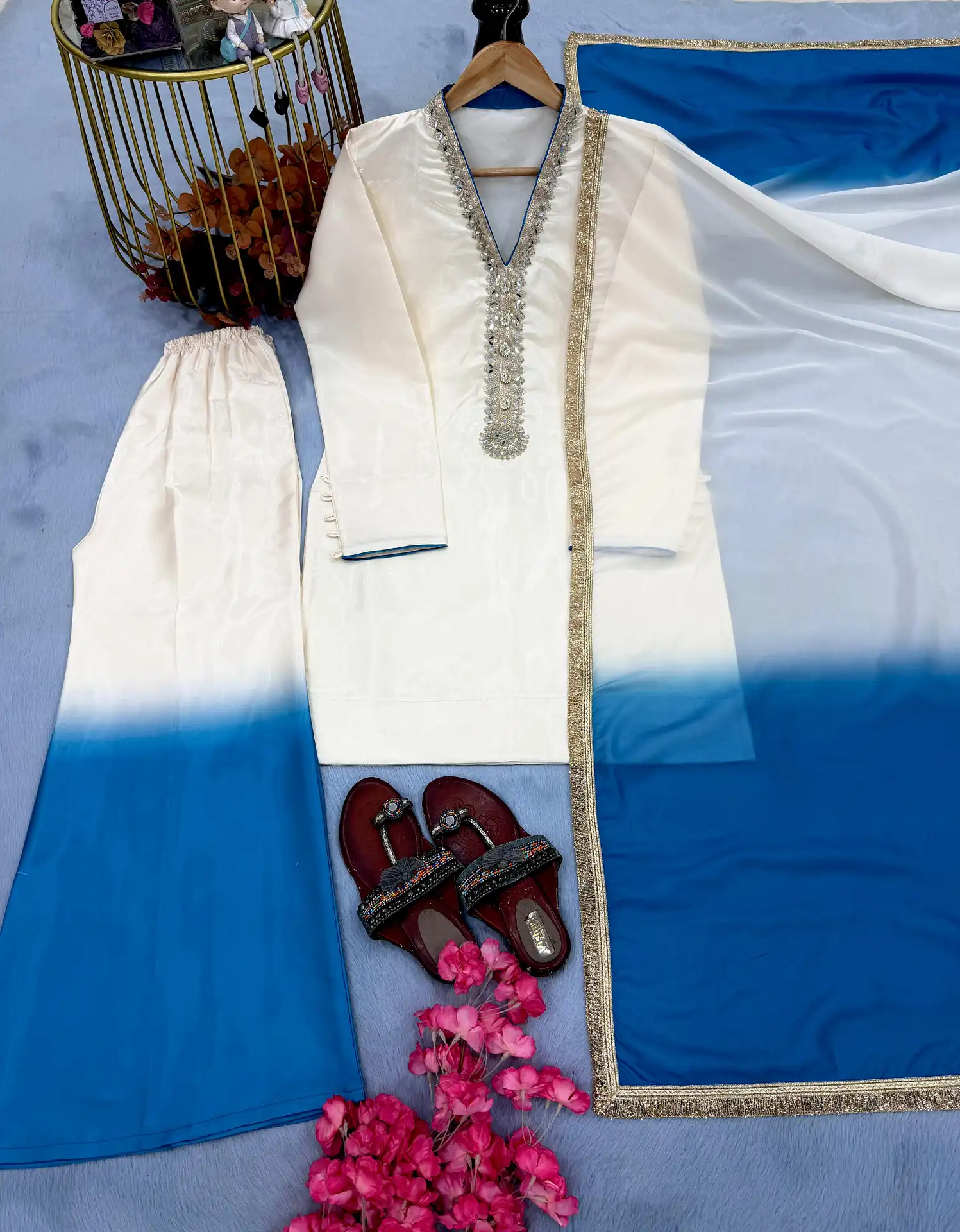 Embroidered Pakistani Suit with Plazzo Pent for Women Embroidered Pakistani suit with Plazzo Pent and dupatta for women, designer ethnic wear - Embroidered Pakistani Suit with Plazzo Pent for Women