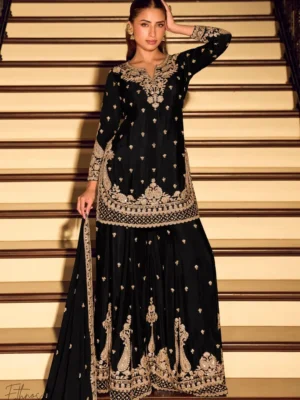 Premium Designer Black Elegant Plazzo Suit - Designer Black Elegant Plazzo Suit