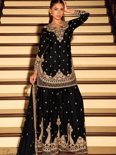 Premium Designer Black Elegant Plazzo Suit - Designer Black Elegant Plazzo Suit