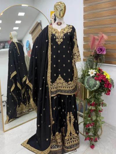 Premium Designer Black Elegant Plazzo Suit - Designer Black Elegant Plazzo Suit