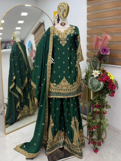 Premium Designer Green Elegant Plazzo Suit - designer Green elegant plazzo suit