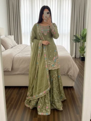 Women's Elegent Designer Moti Work - Women's Designer Sharara Suit