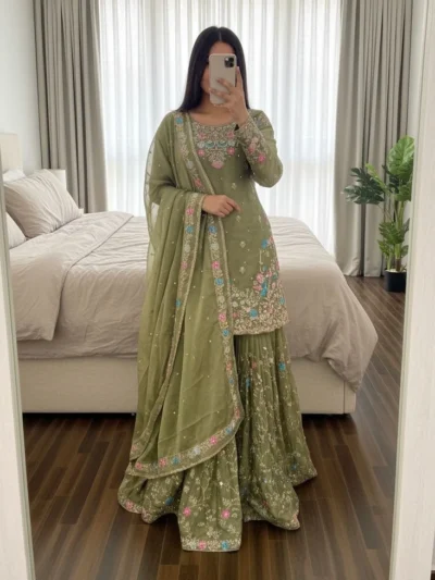 Women's Elegent Designer Moti Work - Women's Designer Sharara Suit