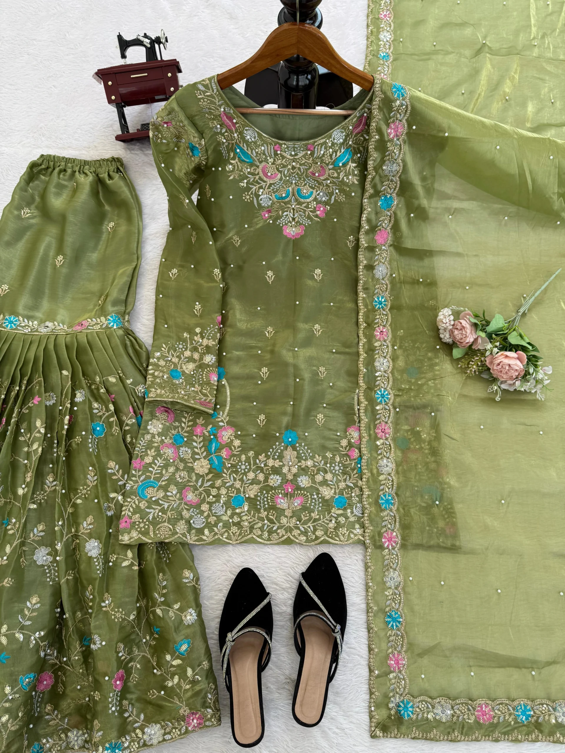 Women's Designer Sharara Suit Women's Elegent Designer Moti Work - Women's Designer Sharara Suit