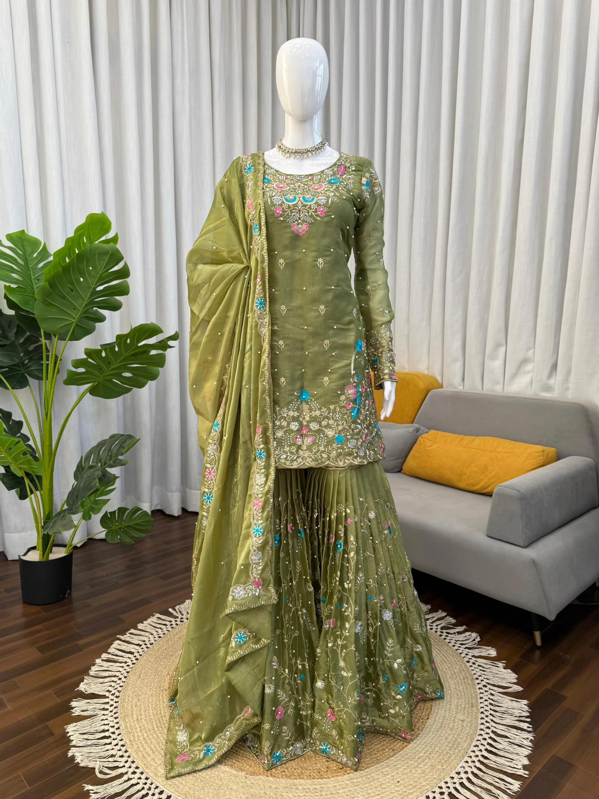 Women's Designer Sharara Suit Women's Elegent Designer Moti Work - Women's Designer Sharara Suit