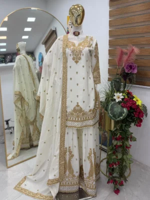 Premium Designer White Elegant Plazzo Suit - Designer White Elegant Plazzo Suit