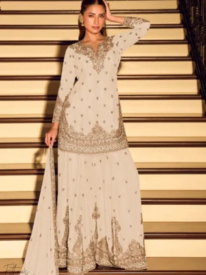 Premium Designer White Elegant Plazzo Suit - Designer White Elegant Plazzo Suit