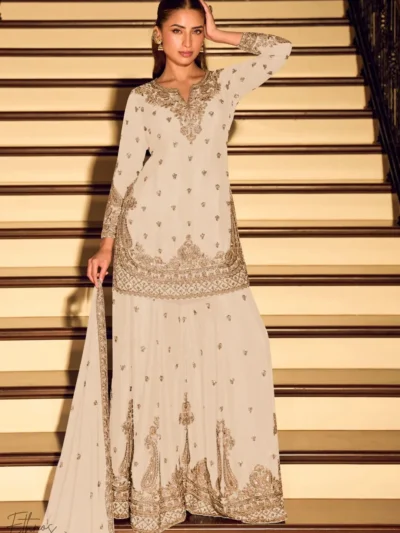 Premium Designer White Elegant Plazzo Suit - Designer White Elegant Plazzo Suit
