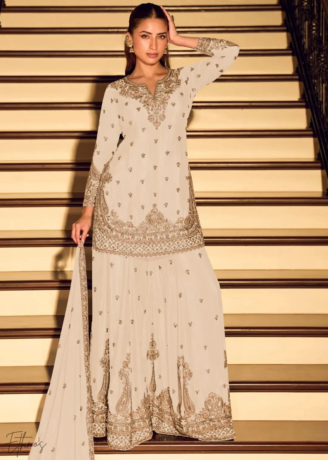 Designer White Elegant Plazzo Suit Premium Designer White Elegant Plazzo Suit - Designer White Elegant Plazzo Suit