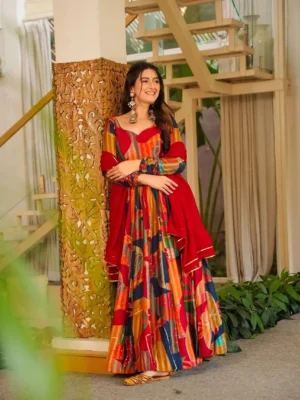 lucaya clora vol 20 yellow floral printed rayon anarkali suits