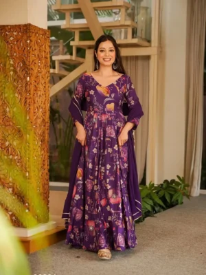lucaya clora vol 20 yellow floral printed rayon anarkali suits