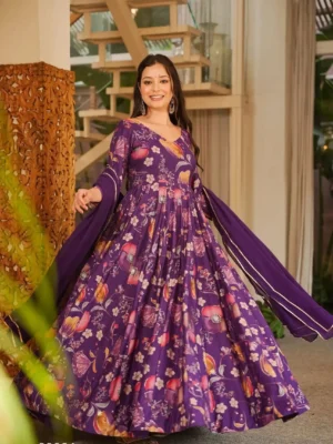 lucaya clora vol 20 yellow floral printed rayon anarkali suits