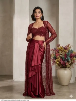sequence embroidered butterfly net western wear - Women's Trendy Party Wear