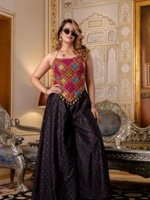 Women's Navratri Spacial - Embroidered bangalory silk top and pure butti palazzo set - Navratri Spacial