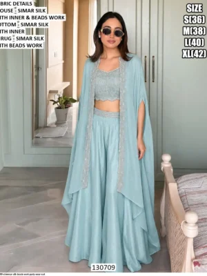 shimmar silk beads work party wear suit sky blue - Women's Trendy 3 Piece party wear