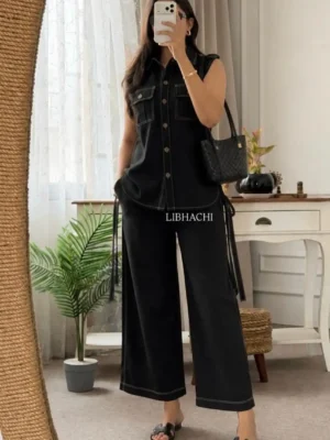 spacial cord set cotton flax black -Summer Spacial Co ord sets for women's