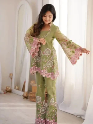 premium sage green pista co-ord set 1-Elegant Premium Pista Co - ord set