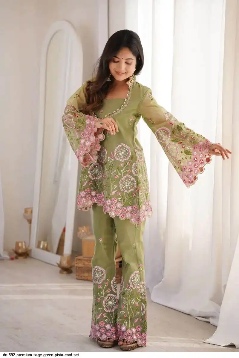 Elegant Premium Pista Co - ord set premium sage green pista co-ord set 1-Elegant Premium Pista Co - ord set