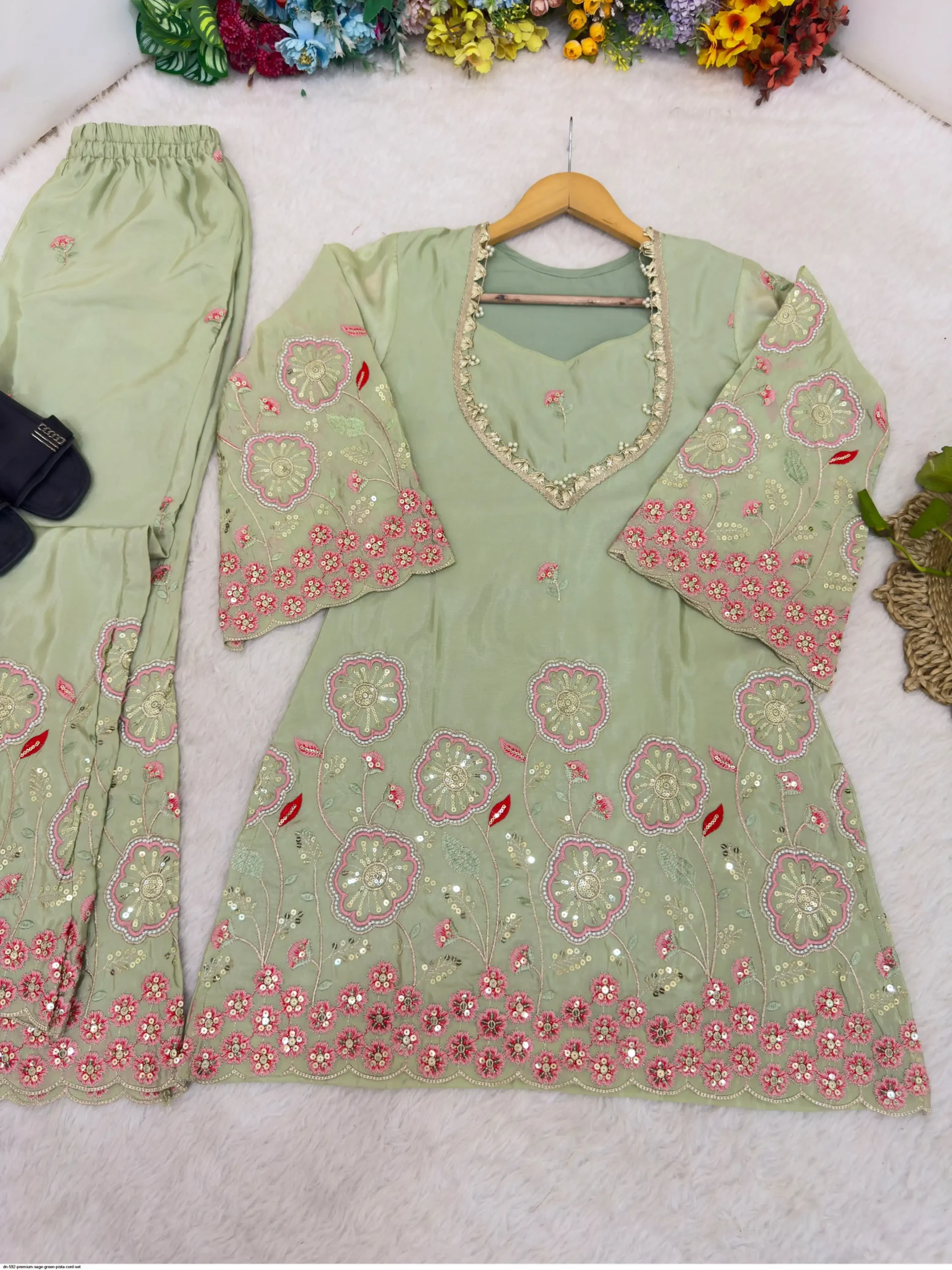 Elegant Premium Pista Co - ord set premium sage green pista co- ord set 3-Elegant Premium Pista Co - ord set