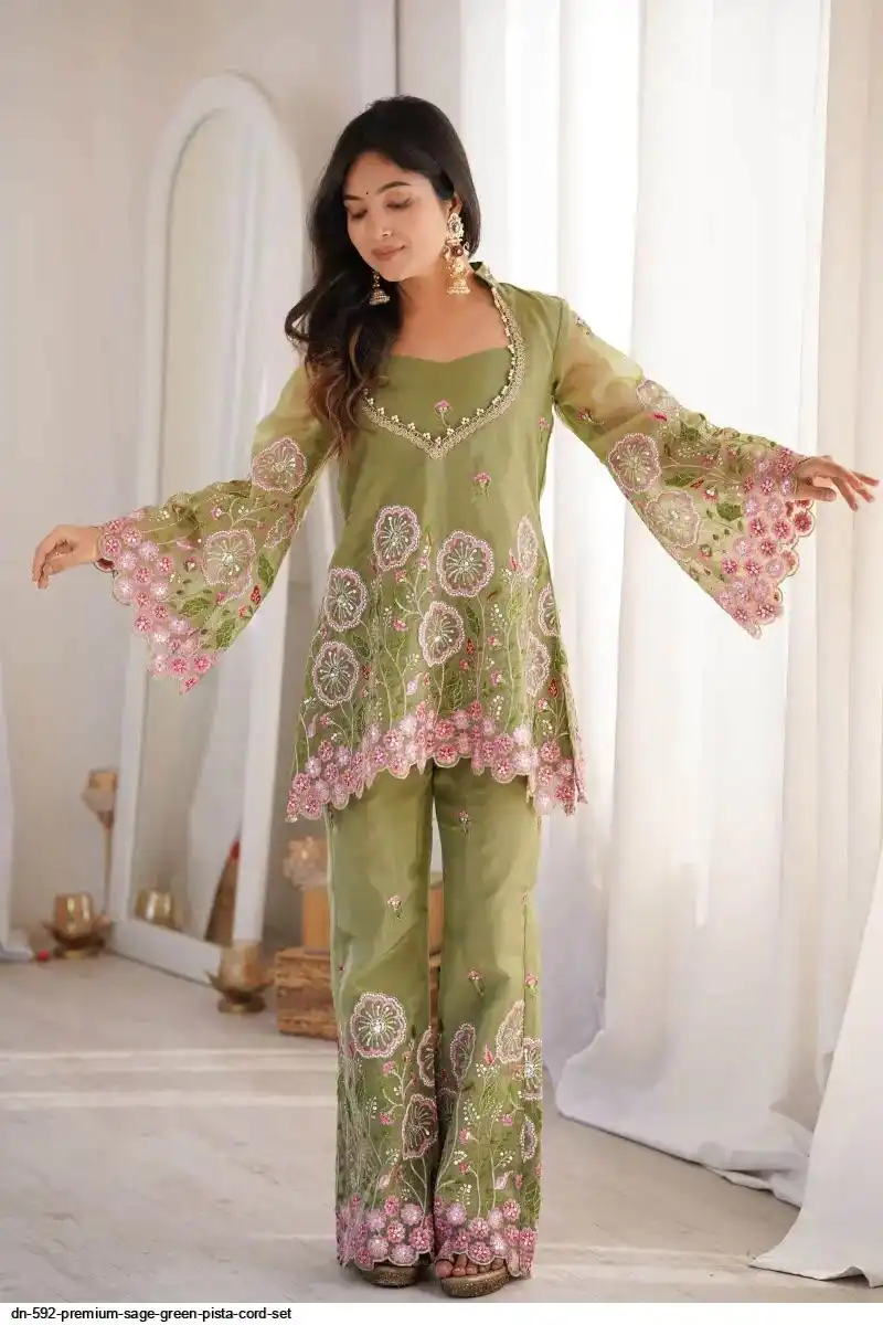 Elegant Premium Pista Co - ord set premium sage green pista co-ord set - Elegant Premium Pista Co - ord set